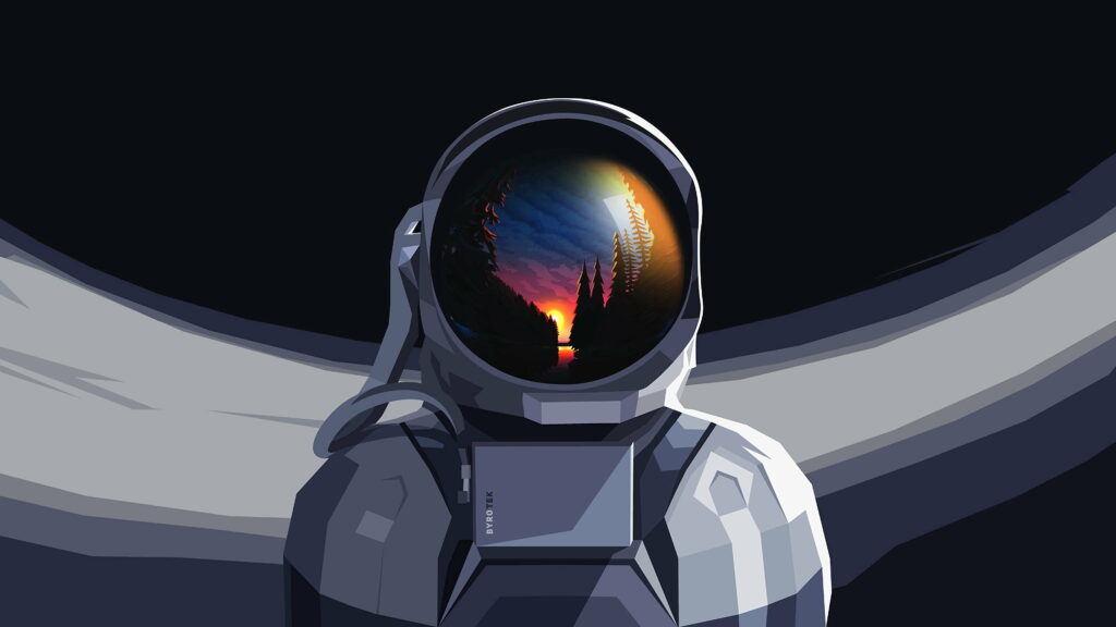 Reflecting on the Sunset: An Astronaut's Artistic 4K Wallpaper in Spacesuit