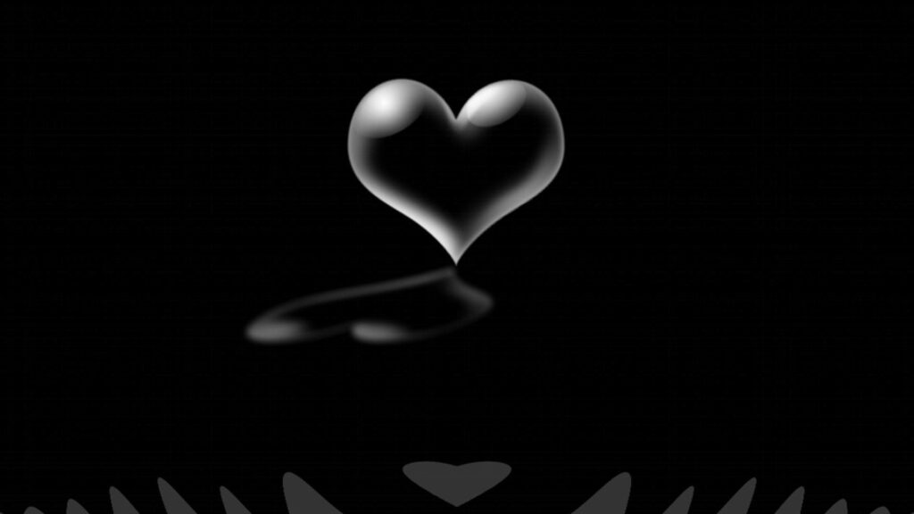 Reflective Darkness: Black Heart Wallpaper with Ground Reflection