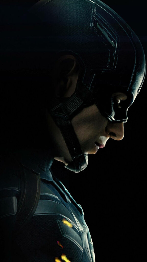 Contemplative Hero: Captain America Reflects Behind his Mask in this Mobile Wallpaper
