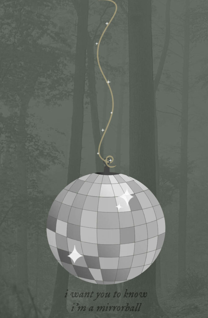 Mystical Forest Wallpaper with Reflective Mirrorball & Taylor Swift Lyrics