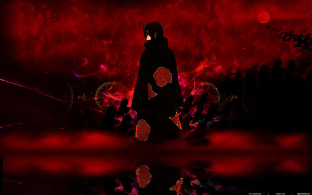 Mystical Reflections: Naruto Itachi Embracing Darkness Wallpaper