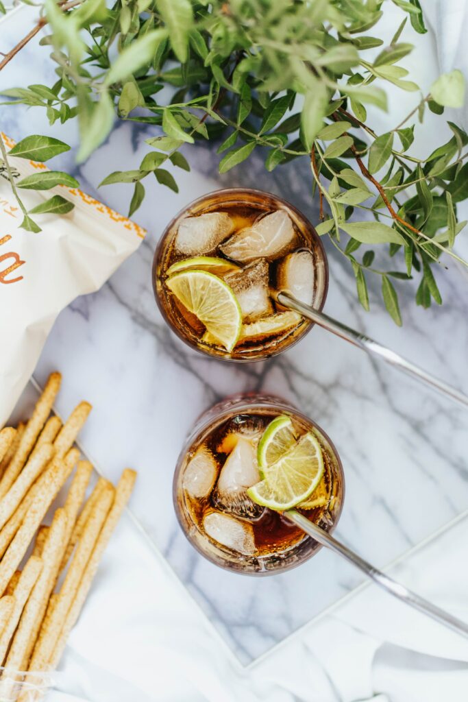 Refreshing Cocktail with Lime & Ice: Greenery & Snacks Wallpaper