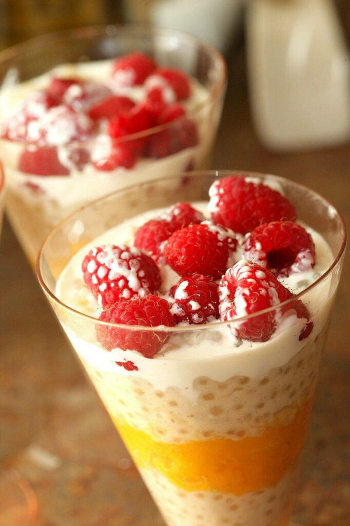Refreshing Dessert Wallpaper: Tapioca Pearls, Mango & Strawberry Delight