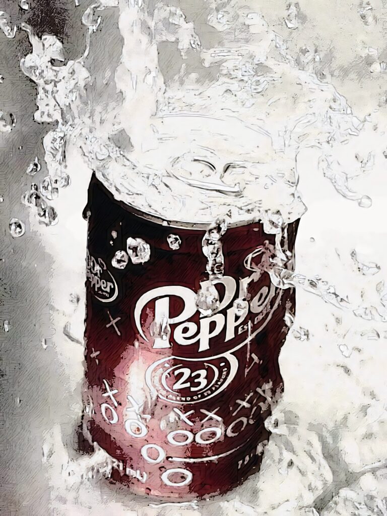 Dr Pepper can splashed with water vibrant red white branding bright textured background wallpaper