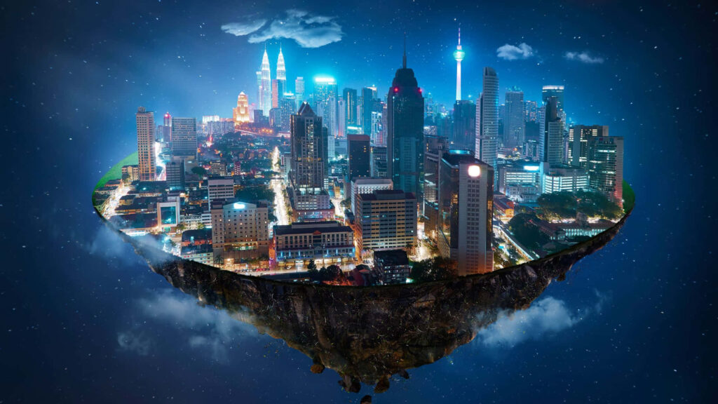 Neon Dark City in the Sky Wallpaper