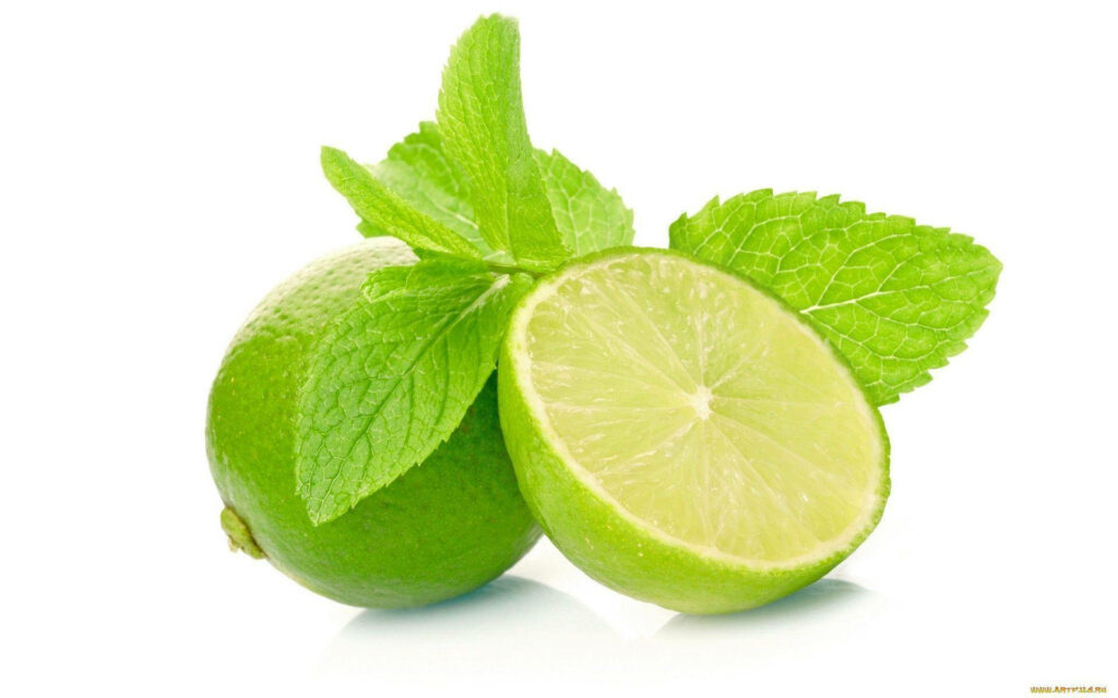 Vibrant Lime and Mint Wallpaper: Refreshing Citrus on White Background