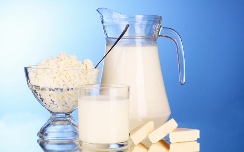 Fresh Milk & Cottage Cheese Wallpaper: Blue & White Background
