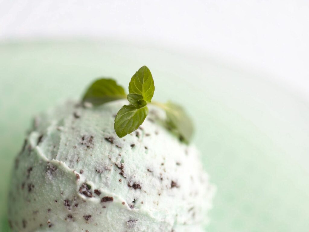 Refreshing Mint Chocolate Chip Ice Cream Wallpaper with Mint Garnish