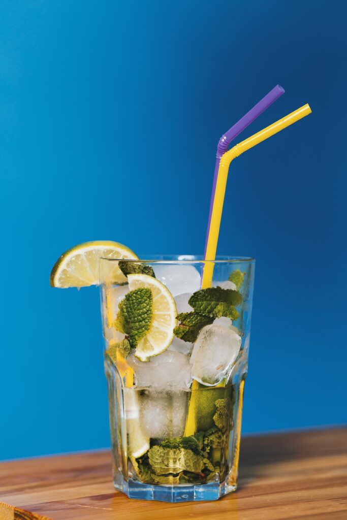Refreshing Mojito Drink Wallpaper: Ice, Lime, Mint & Colorful Straws