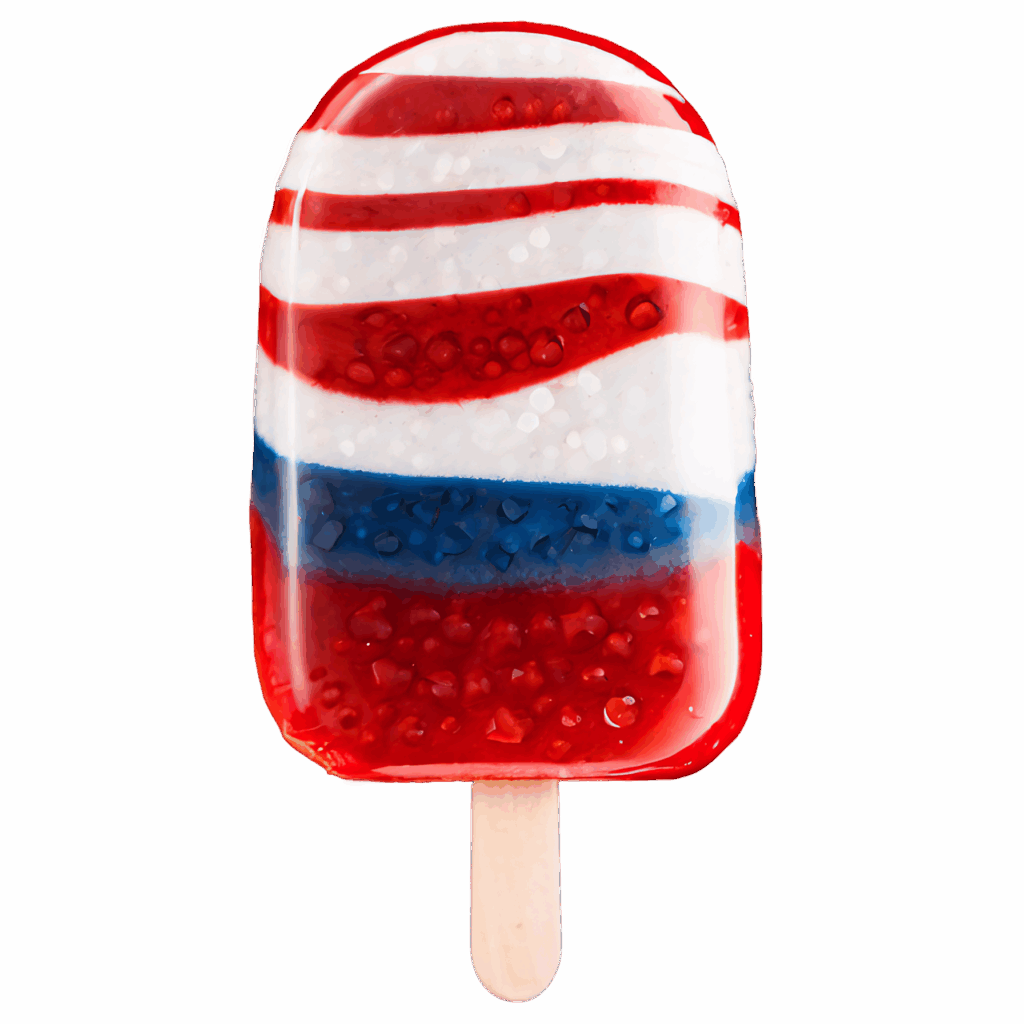 Vibrant red white and blue popsicle with water droplets festive summer wallpaper background