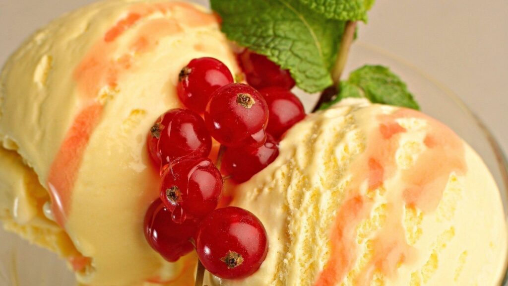 Refreshing Vanilla Ice Cream with Red Currants & Mint Wallpaper