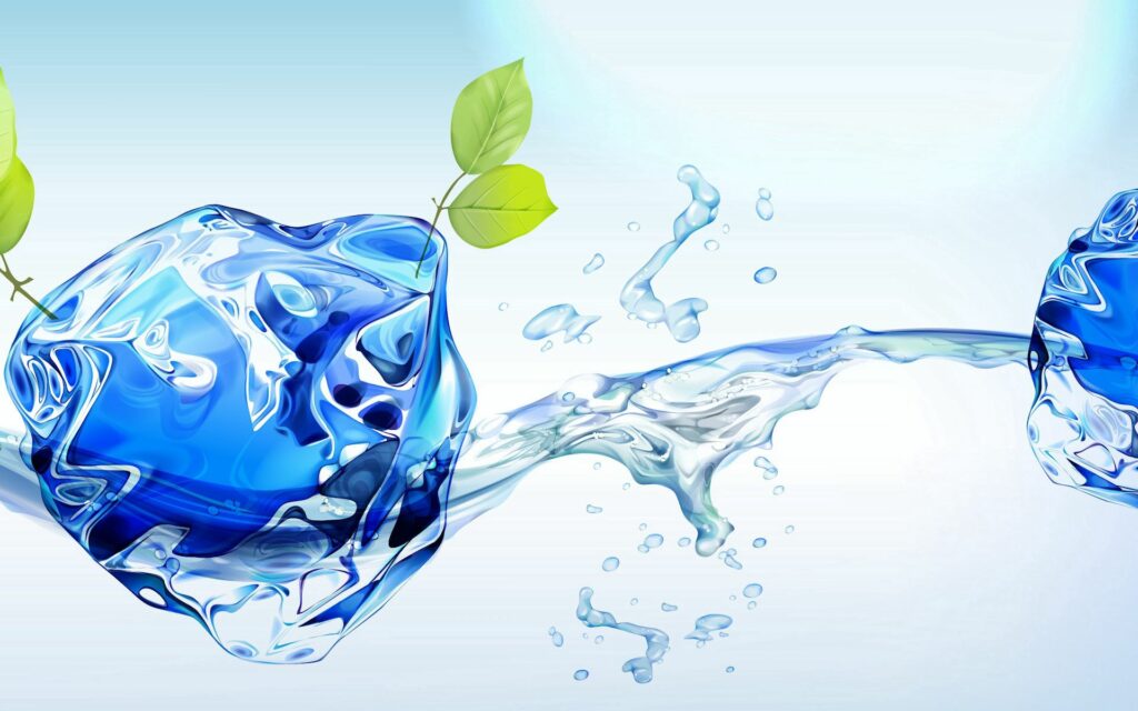 Refreshing Blue Ice Spheres with Green Leaves and Water Splash Wallpaper