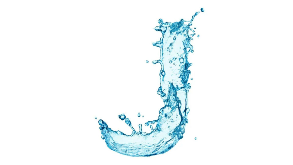 Refreshing Water Splash Wallpaper: Creative J on White Background