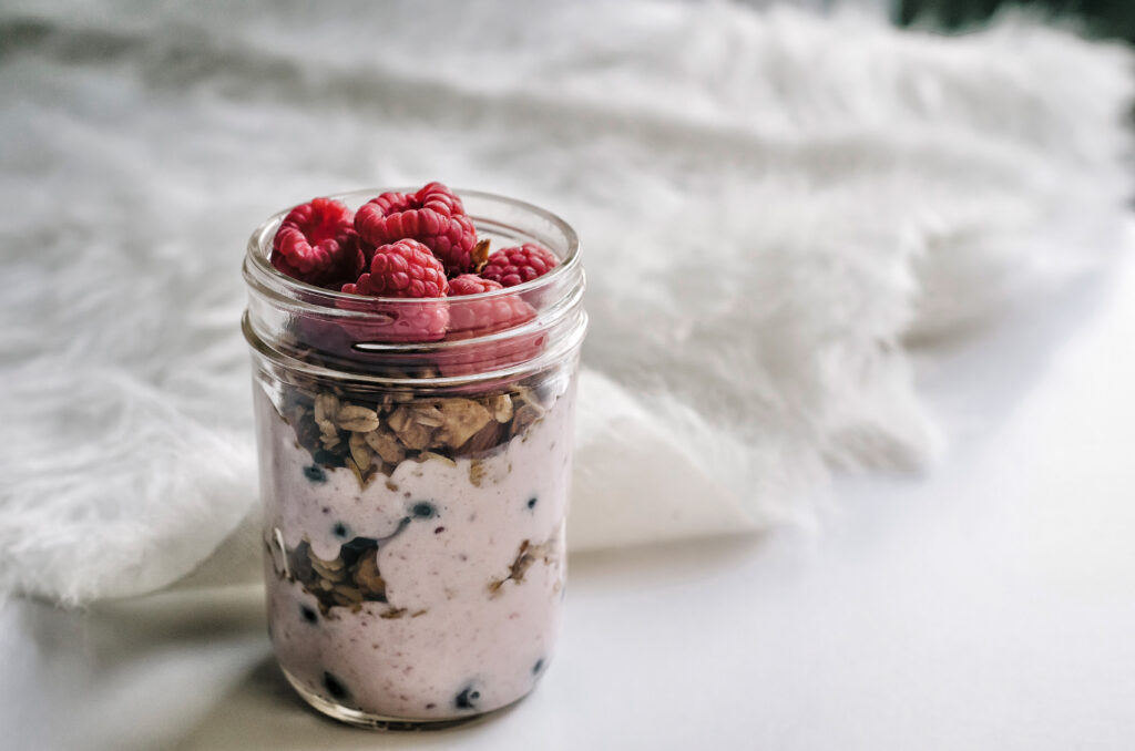 Refreshing Yoghurt Jar Wallpaper with Raspberries & Nuts