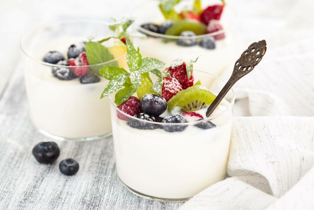 Elegant Yogurt Wallpaper: Creamy Delight with Fresh Fruits & Mint