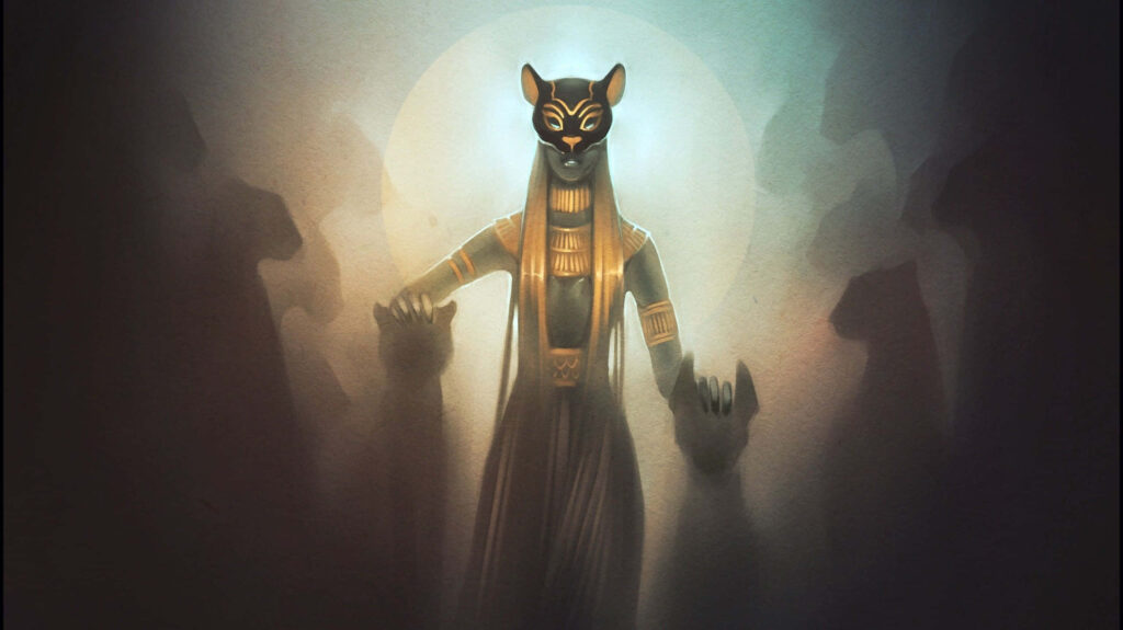 Mystical Egyptian Goddess Wallpaper with Regal Cat Headdress