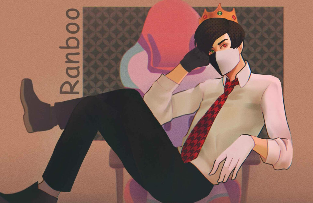 The Majestic Aura of Ranboo: Embracing Confidence in His Crown and Two-toned Mask - A Captivating Background Image Wallpaper