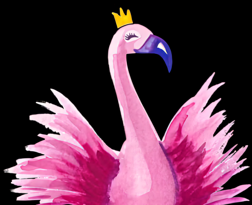 Regal Flamingo Watercolor Wallpaper with Crown - Vibrant Design