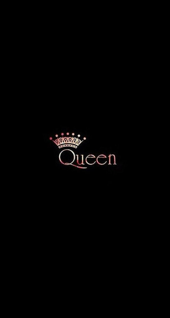 Royally Regal: A Black Wallpaper with a Pink QUEEN Text and Crown Accent