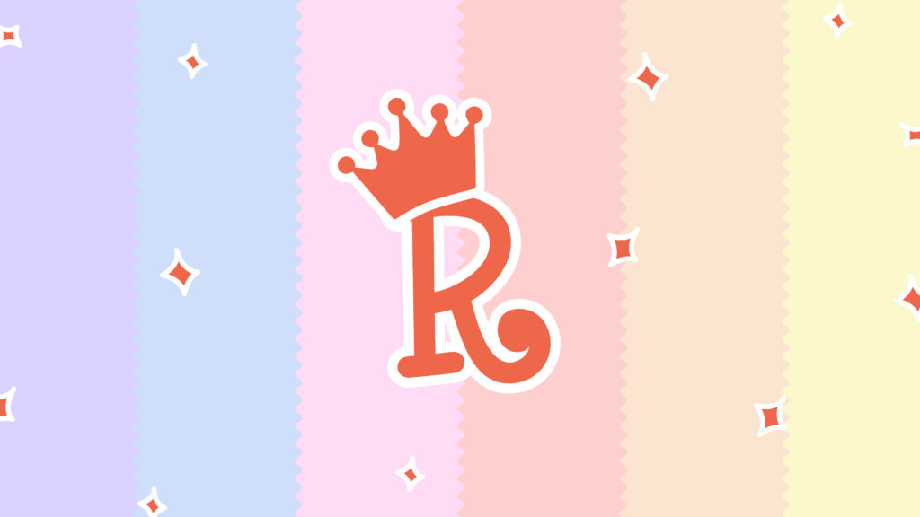Crowned in Red: Pastel Rainbow R Alphabet Wallpaper with Sparkling Diamonds