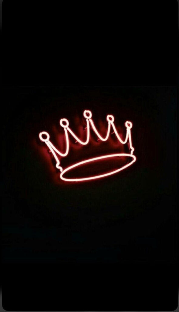 Regal Rebellion: The Daring Crown in Neon Elegance on a Noir Canvas Wallpaper
