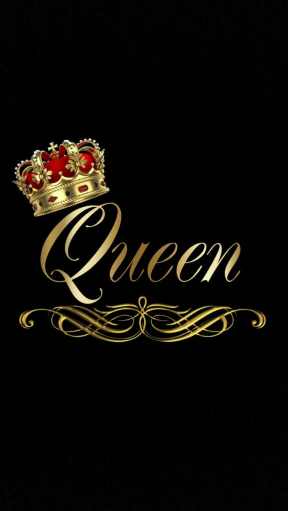 Regal Splendor: A Red and Gold Crowned King and Queen Wallpaper with Golden Text on a Majestic Background