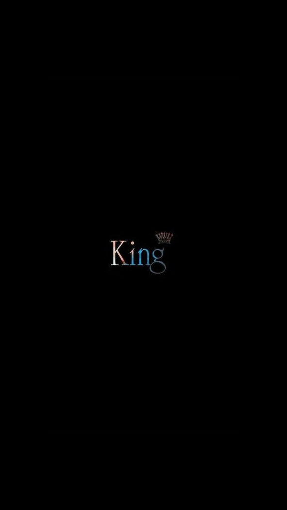 Minimalist King wallpaper with subtle gradient text and crown on deep black background for mobile