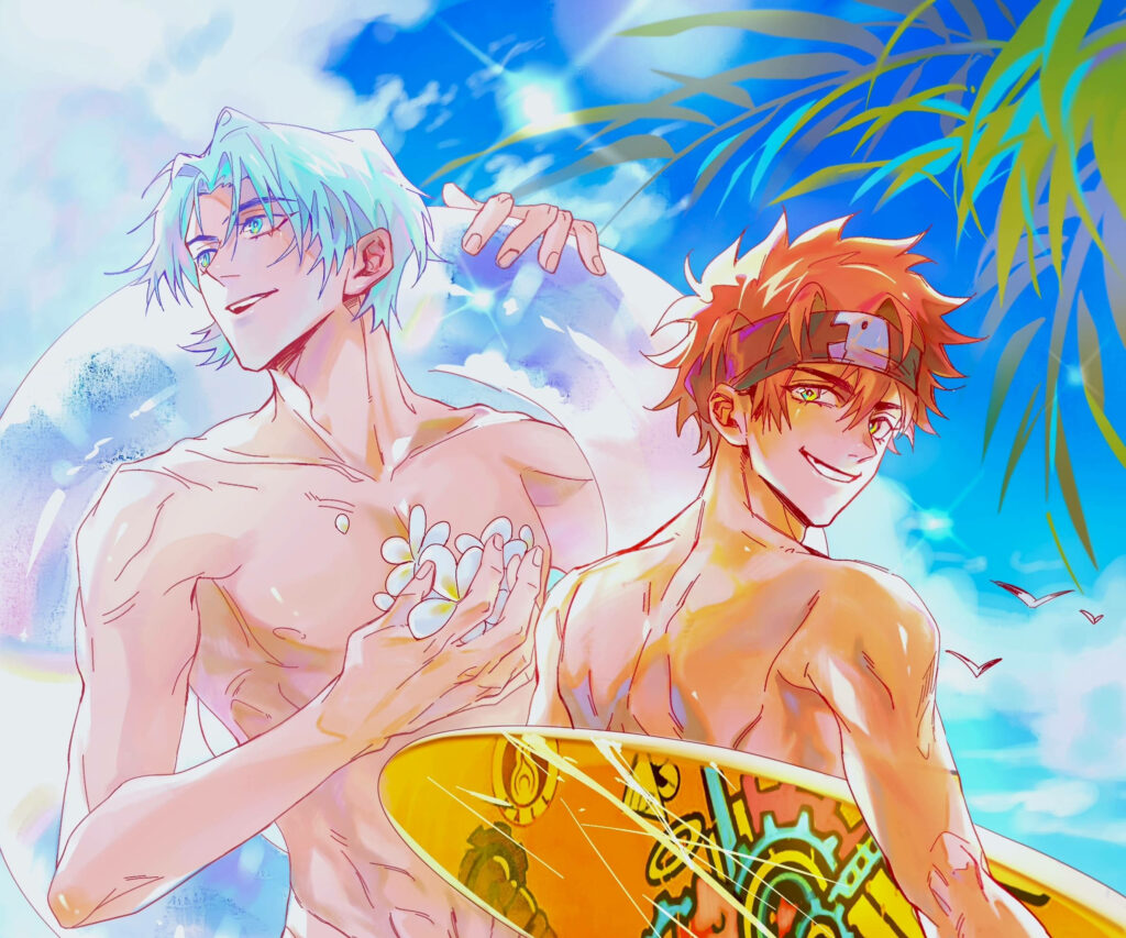 Vibrant Reki & Langa Topless Summer Wallpaper - Sk8 The Infinity