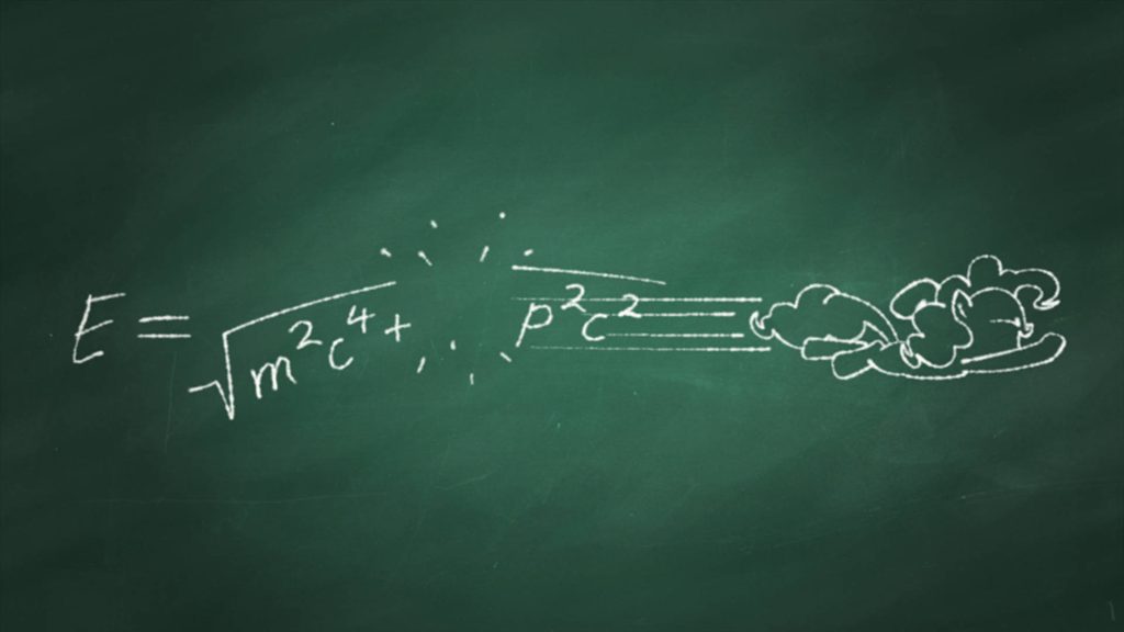 Chalkboard wallpaper with physics equation and Rainbow Dash My Little Pony flight for science fans