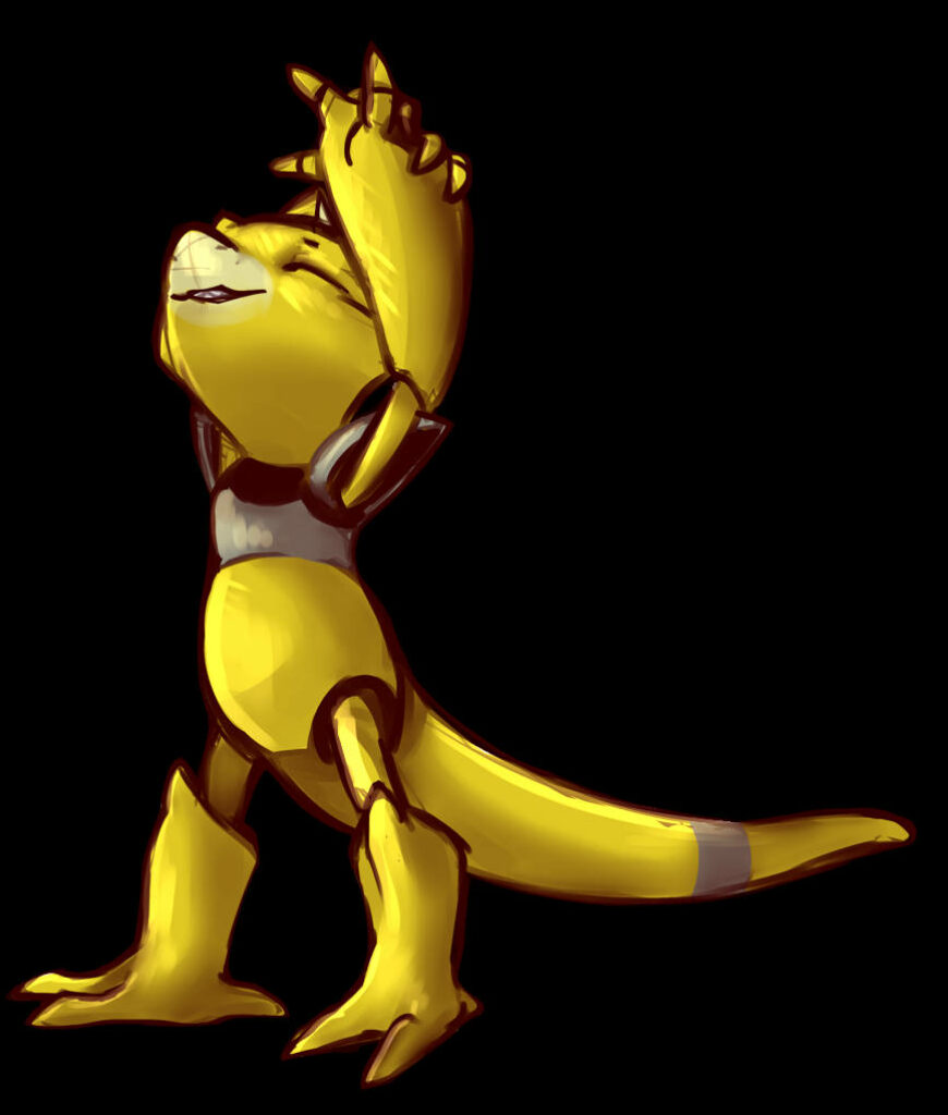 Abra Pokémon stretching arms upward relaxed content dark background vibrant wallpaper