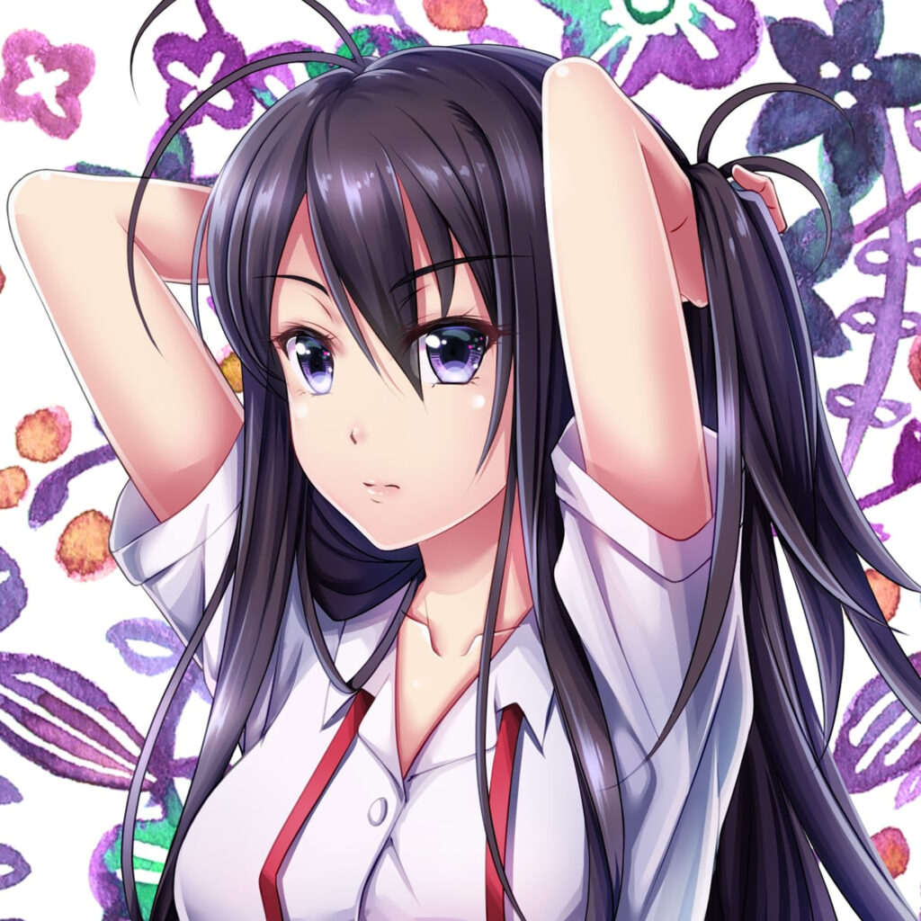Charming Anime Wallpaper: Girl in Relaxed Pose with Floral Background