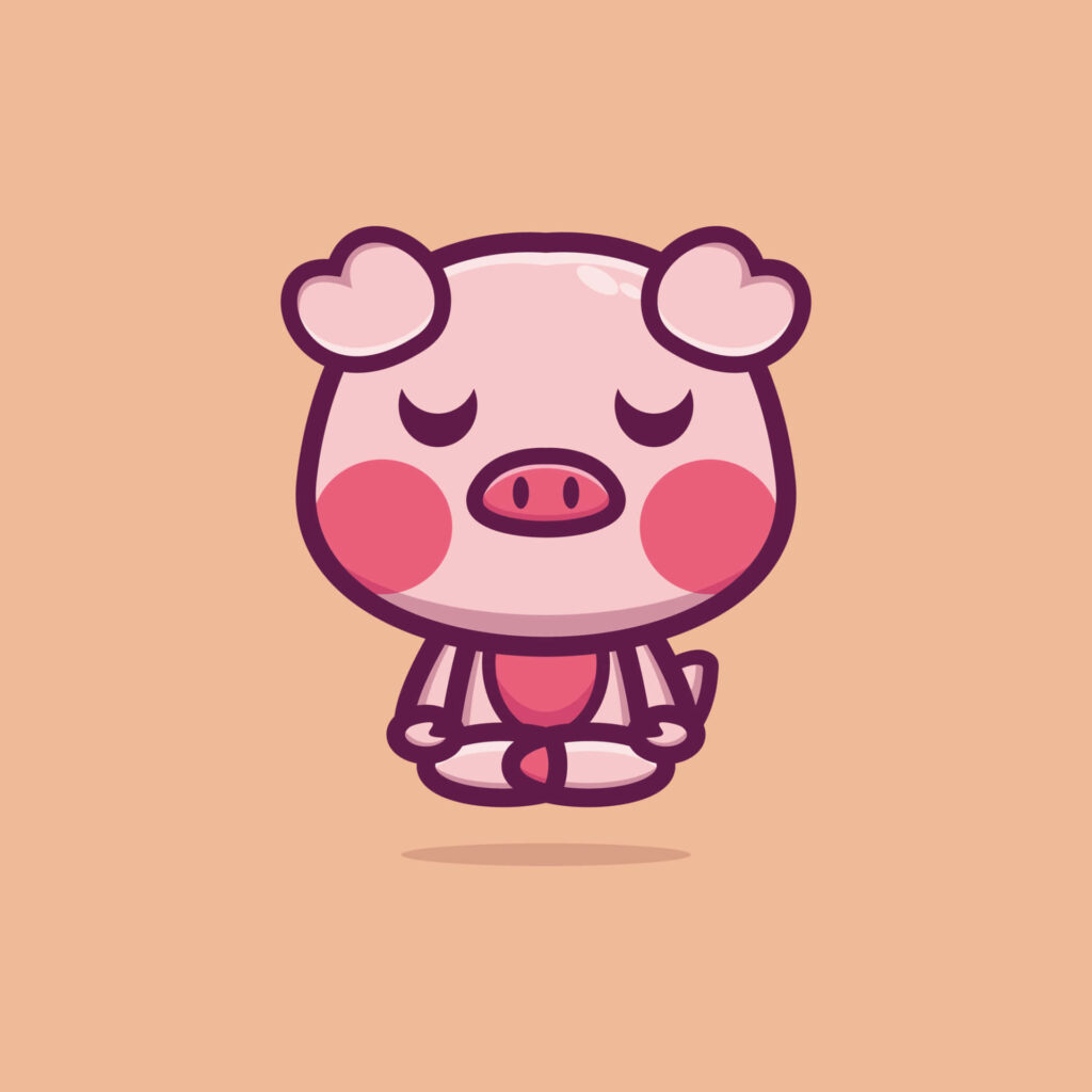Serene Cartoon Piggy Yoga Wallpaper for Calm and Relaxation