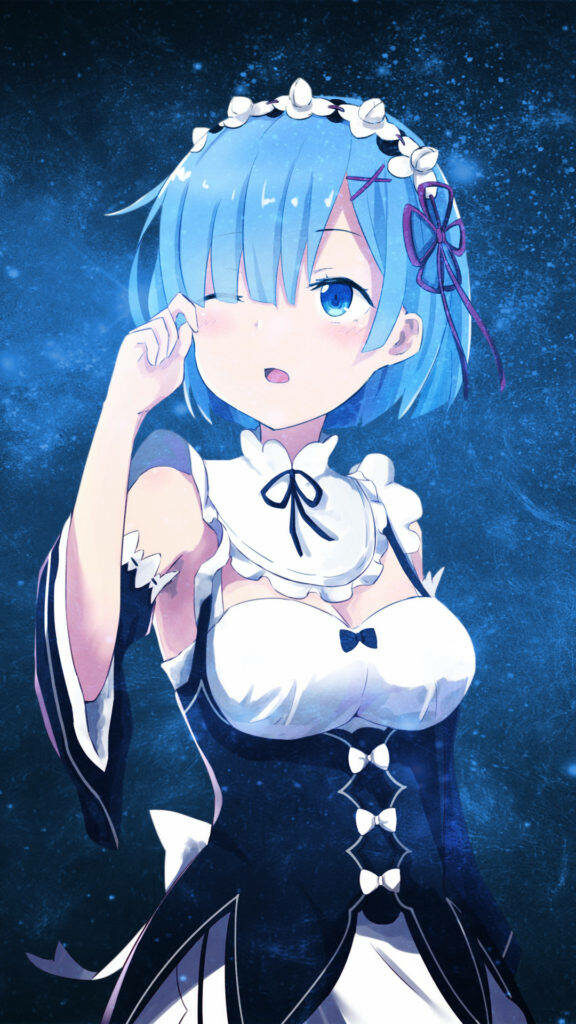 Stunning Blue Galaxy Phone Wallpaper Showcasing Rem from Re:Zero