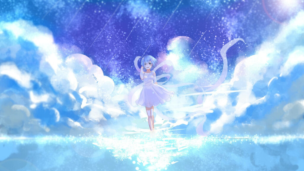 Sky High Serenity: Rem Soaring Above the Clouds in Blissful Anime Wallpaper