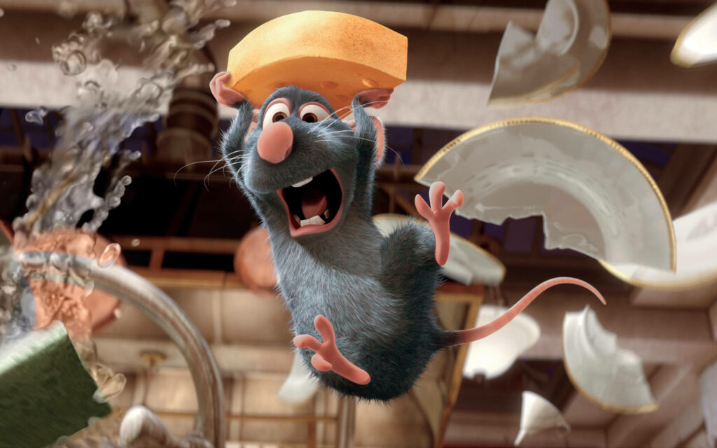 Remy the Rat: Adventurous Cheese Lover in 4K Kitchen Wallpaper