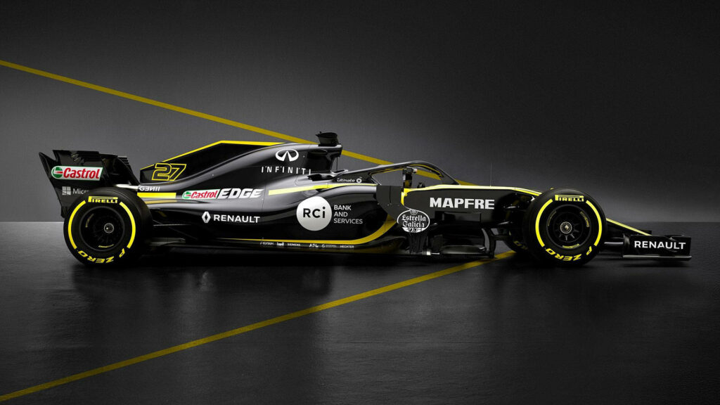 Sleek Renault R.S. 19 F1 Car Wallpaper: Black & Yellow Livery