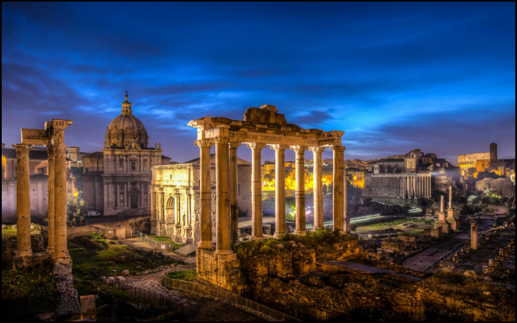 Stunning Capture of Majestic Roman Forum Standing Proudly amidst Rome's Historical Tapestry Wallpaper