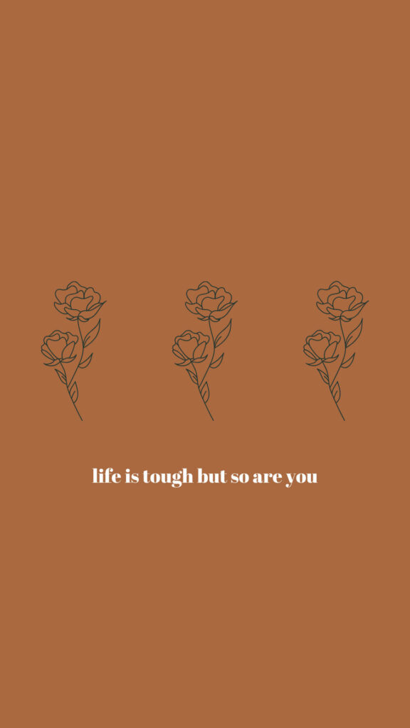 Resilient Positivity: Exquisite Boho Rose Sketch with Empowering Quote on Earthy Brown Canvas Wallpaper