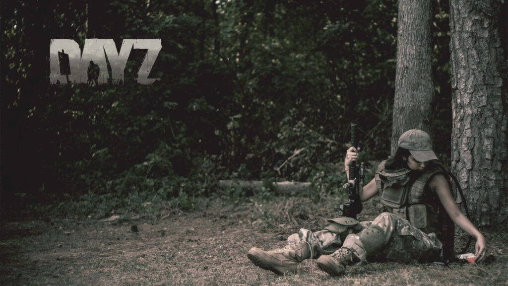 Resting by the Tree: A Serene Moment for the Female Soldier in Dayz Epoch Mod Wallpaper