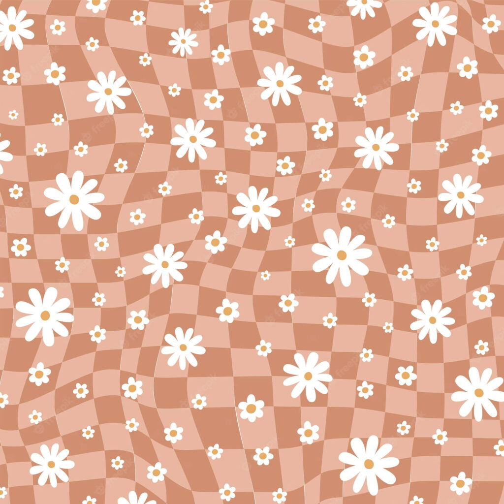 Retro 70s Checkerboard Wallpaper with Daisy Accents for Desktop