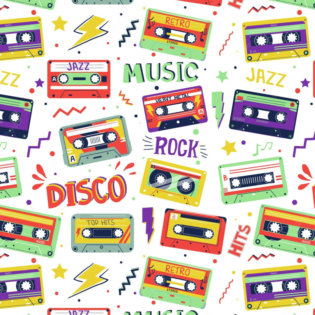 Retro 80s Wallpaper: Colorful Cassette Tapes & Musical Vibes