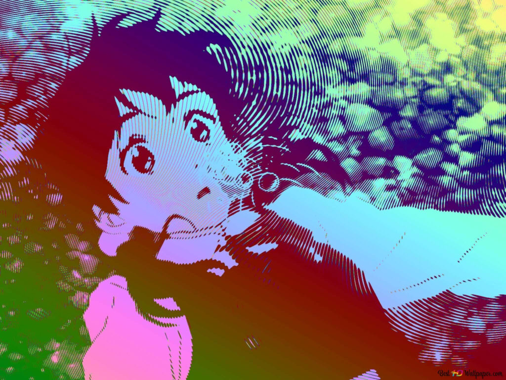 Vibrant 90s Anime Wallpaper: Colorful Young Girl Design Background