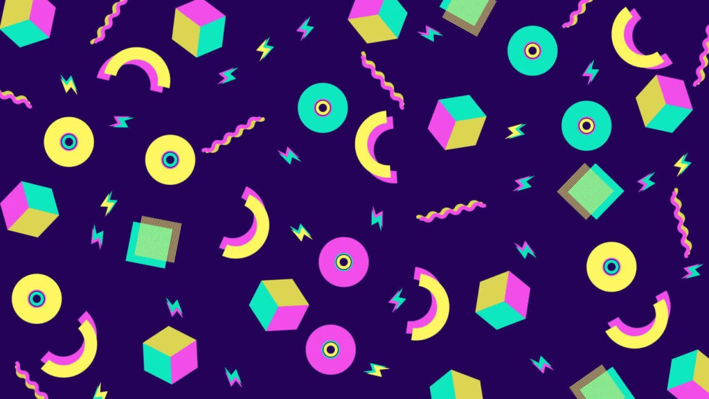Vibrant 90s Retro Wallpaper: Bold Colors & Geometric Shapes Background