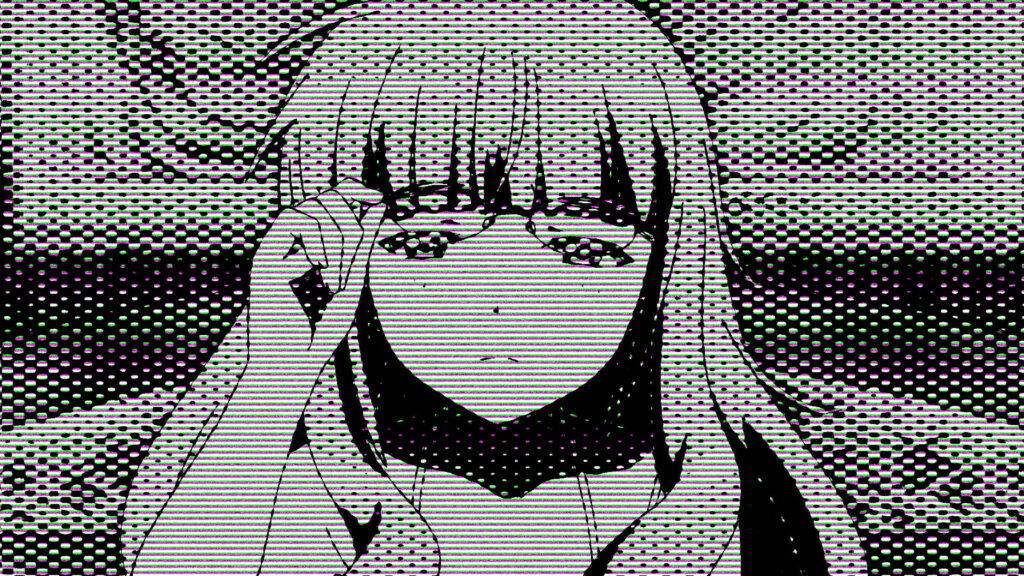 Retro Anime Wallpaper: Sleepy Girl in Grayscale Pixel Art