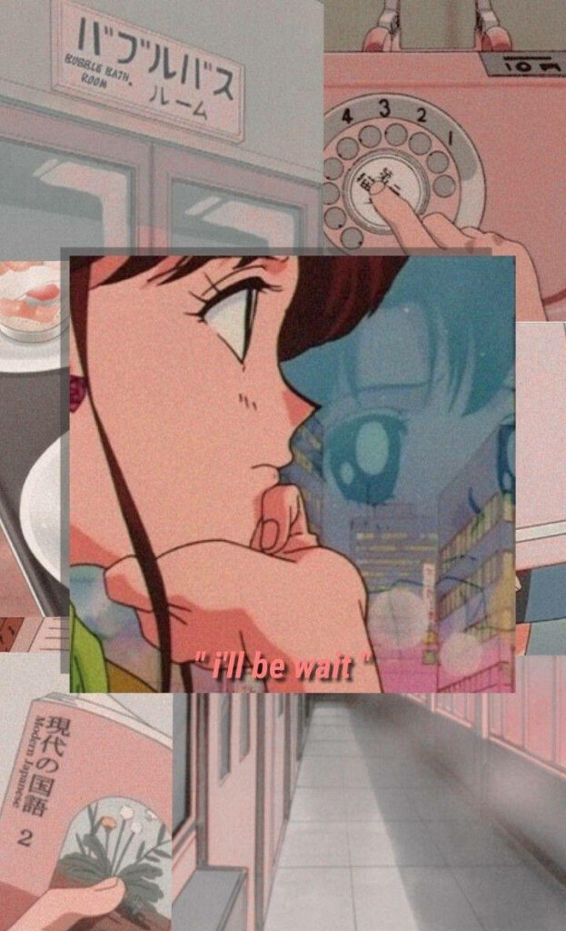 90's Retro Anime Wallpaper: Cute Pastel Aesthetic Collage Background