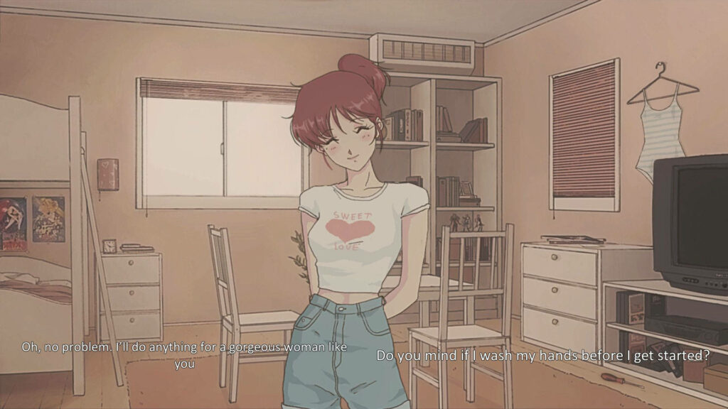 Retro Anime Wallpaper: Cozy Scene with Nostalgic Charm & Dialog