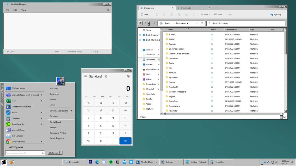Windows 10 desktop with Stardock WindowBlinds 11 classic theme in retro muted blue and grey Wallpaper