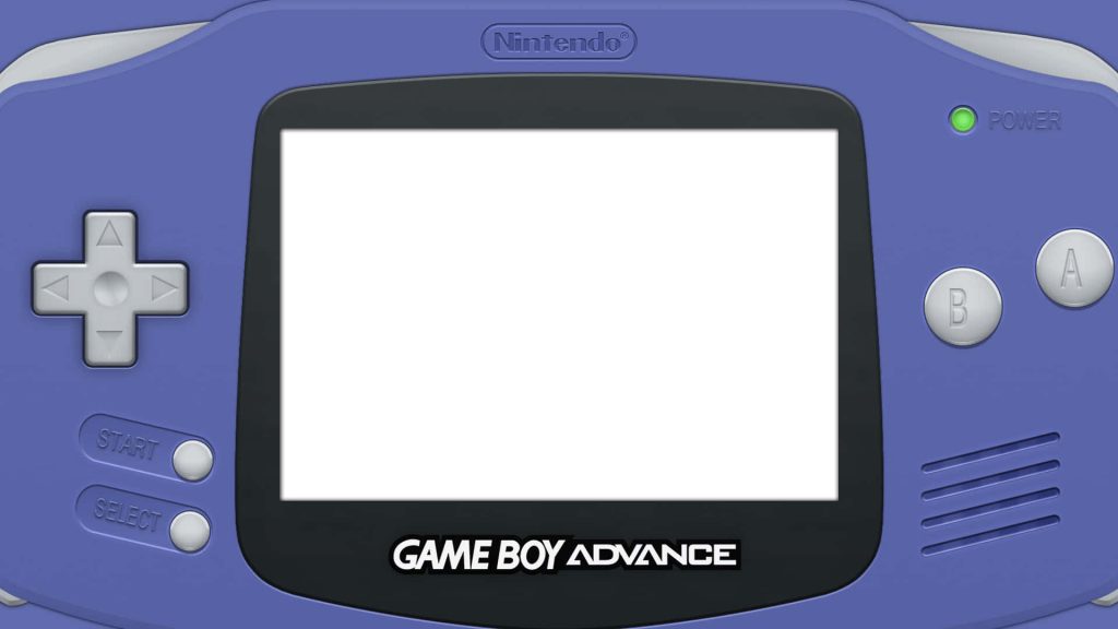Blue Nintendo Game Boy Advance digital illustration showing buttons and blank screen retro wallpaper