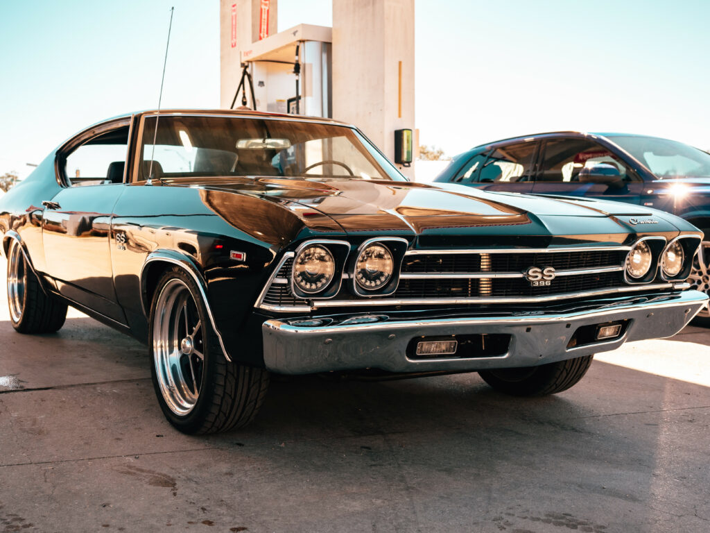 Classic Black Chevrolet SS 396 Wallpaper: Retro Automotive Design