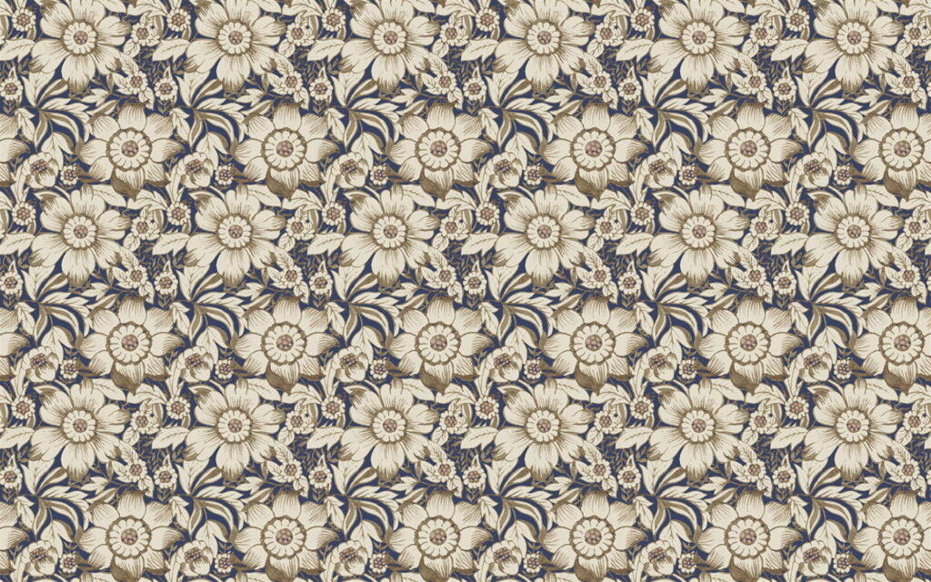 Vintage Flora: A Stunning HD Wallpaper of Retro Floral Patterns on a Lush Brown and Blue Textured Background